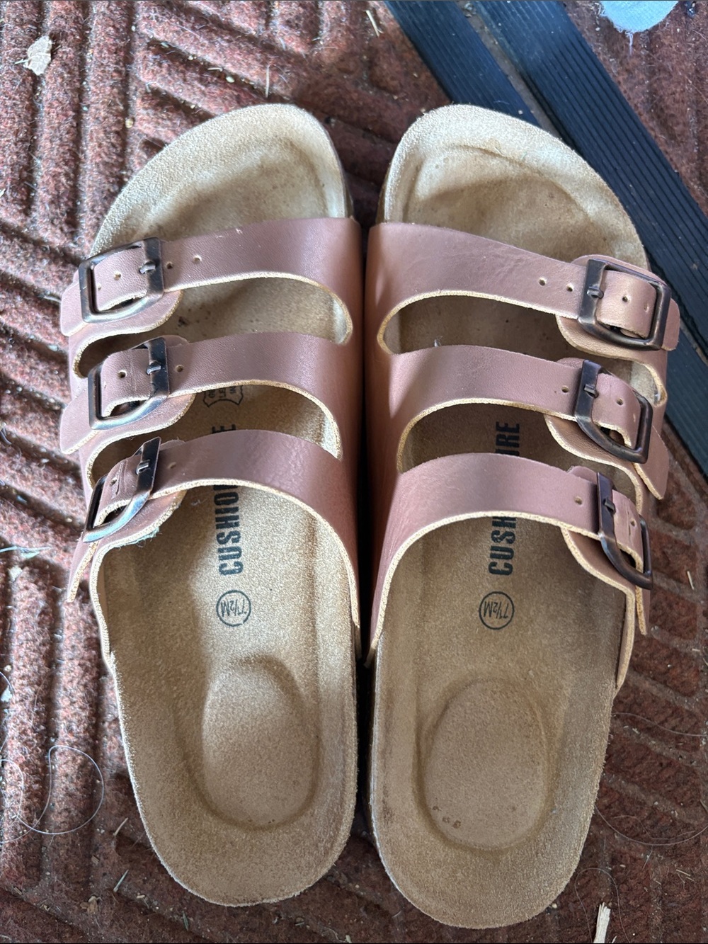 Cushionaire Triple Strap Rose Gold Slide Sandals